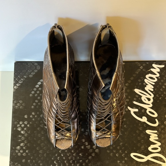 Sam Edelman Queenie Corset Open Toe Bootie Heel Pewter Metallic Sz 6 - Picture 5 of 7